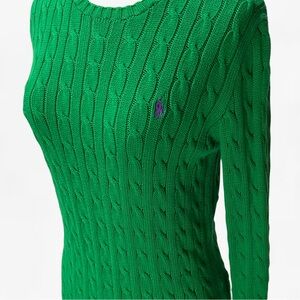 VTG Ralph Lauren Cable Knit Cotton Crewneck Sweater Signature Embroidered Pony